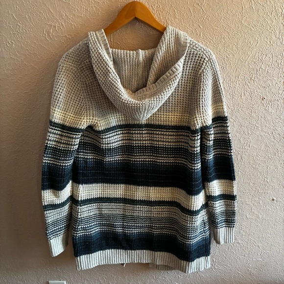 L.L. BEAN Waffle Knit Sweater Hooded Open Cardigan Multi-Stripe Women’s Small - Picture 4 of 7